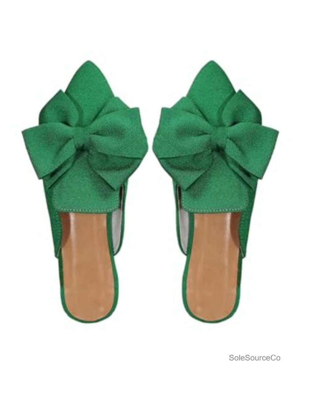 Women's Pointed Toe Bow Mules Backless Flat Loafers Slide Sandals Slip On